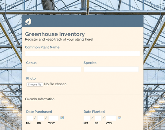 Inventory Template Form