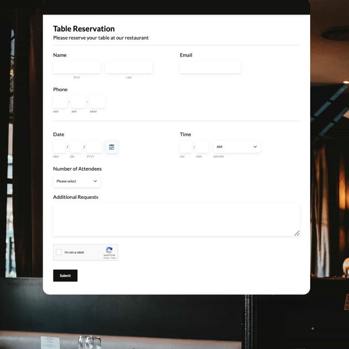 Table Reservation Form