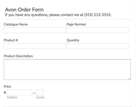 Avon Order Form