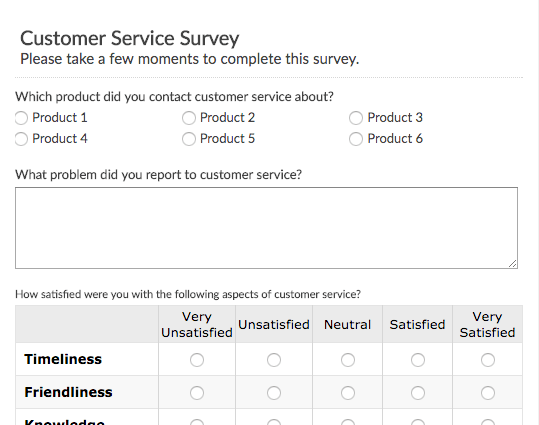 Service Evaluation Form