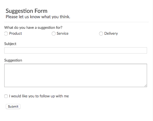 Suggestions Dropbox Form
