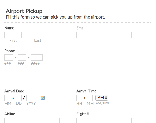 Airport Pickup Request Form