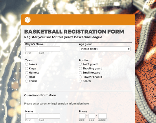 Basketball Registration Form