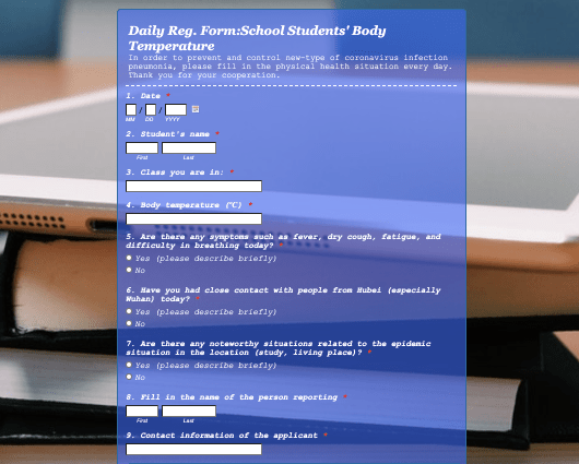 Daily Reg. Form: School Students' Body Temperature