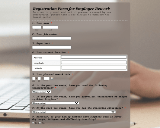 Registration Form for Employee Rework