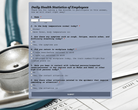 Daily Health Statistics of Employees