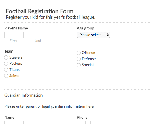 Football Team Registration Form