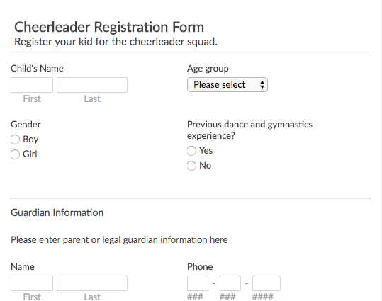 Cheerleader Registration Form