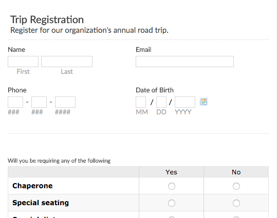 Trip Registration Form