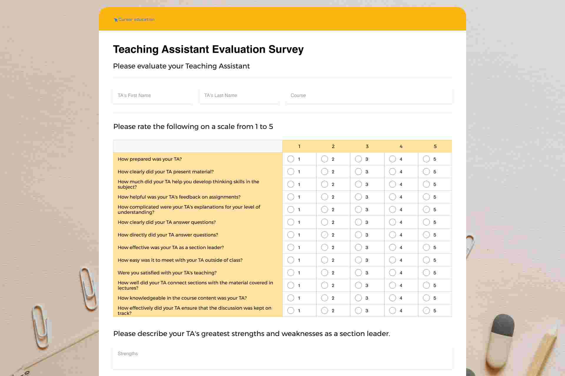 Teaching Assistant Evaluation Survey