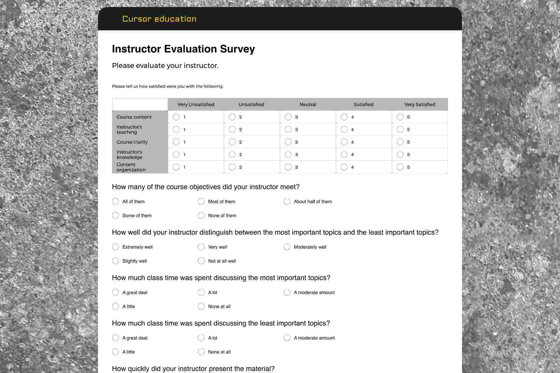 Instructor Evaluation Survey