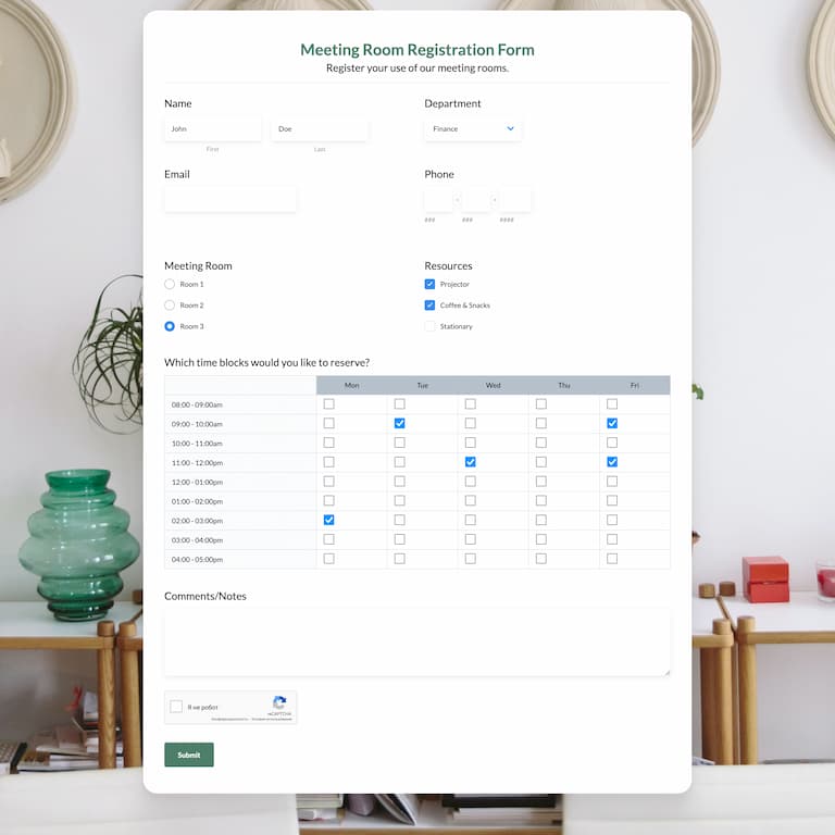Meeting Room Reservation Template