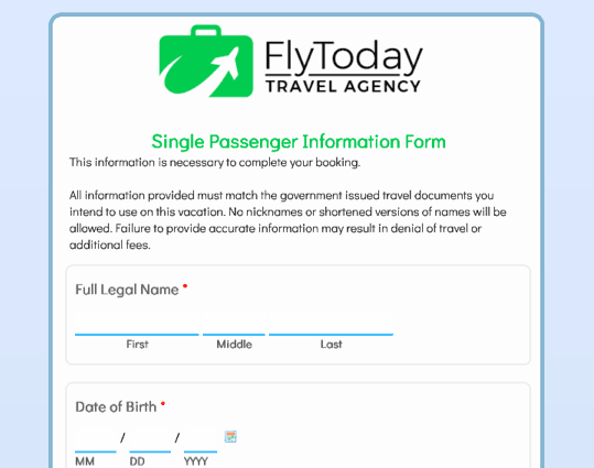 Single Passenger Information Form