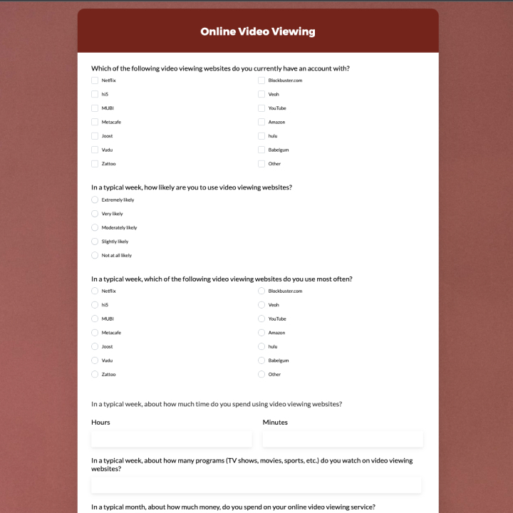 Video Streaming Usage Survey