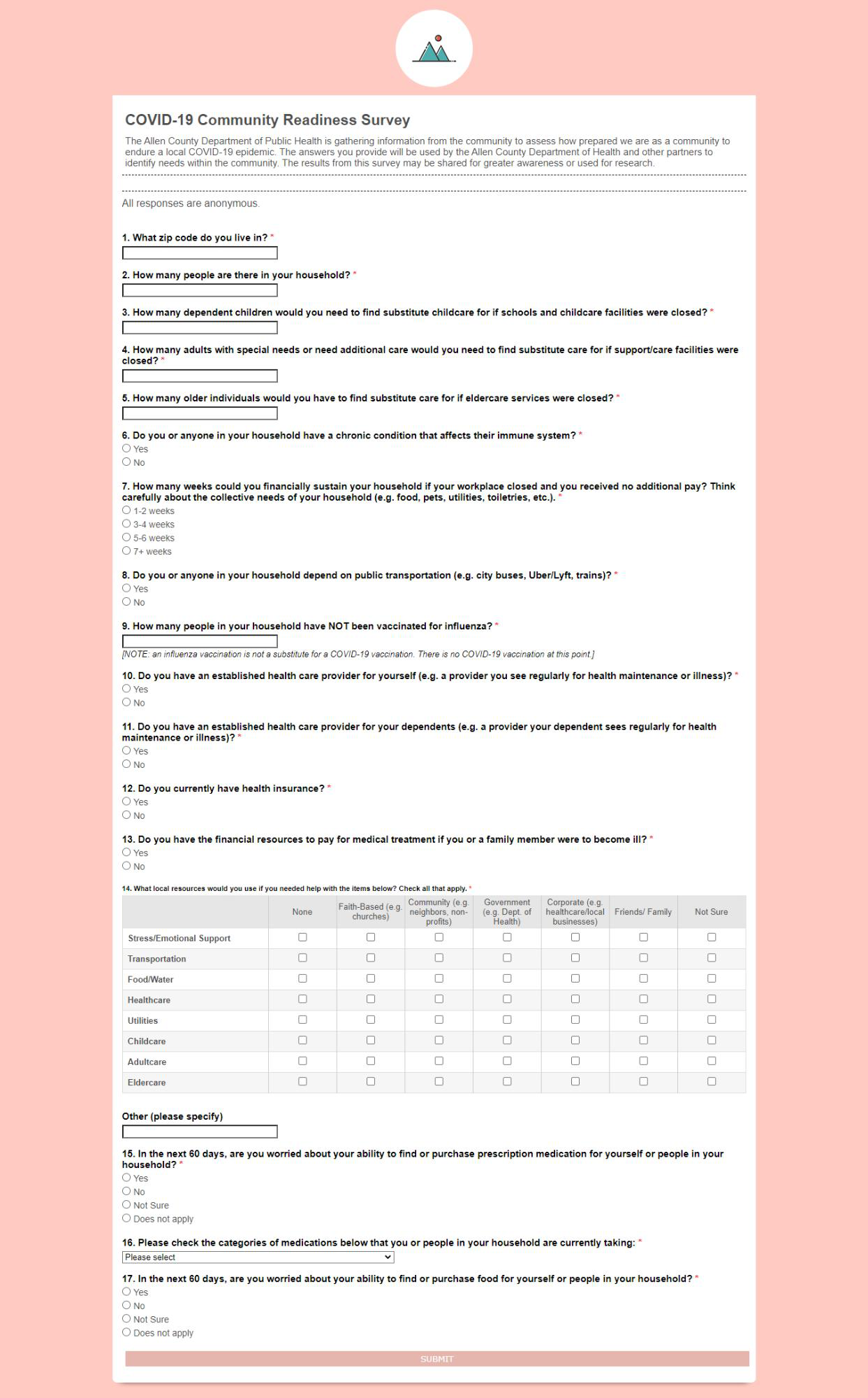 EmailMeForm form for COVID-19 Community Readiness