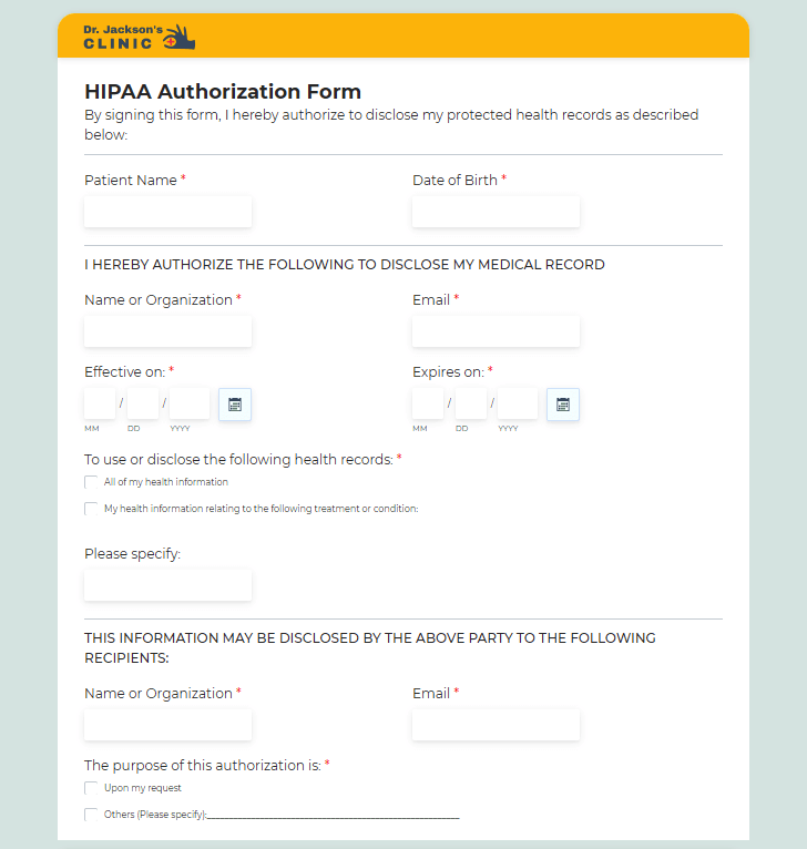 patient HIPAA authorisation form