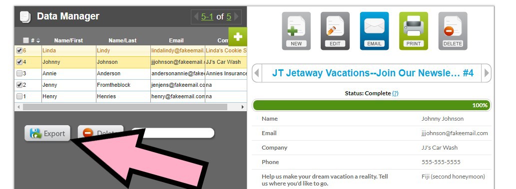 data manager data export