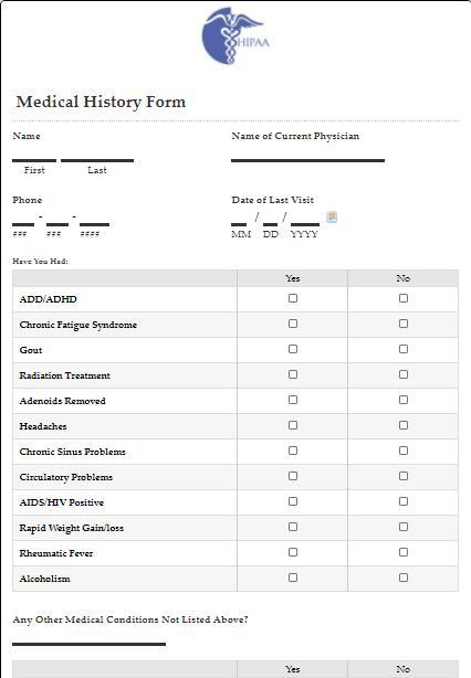 Healthcare data collection form