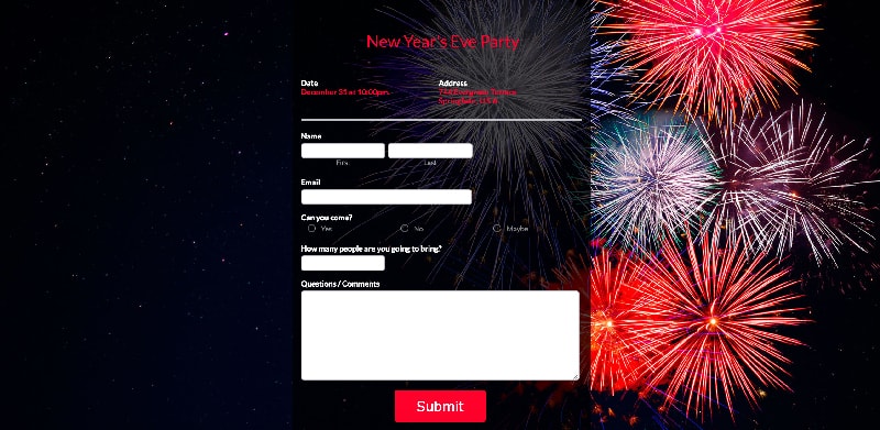 New Years Eve Party Invitation Form
