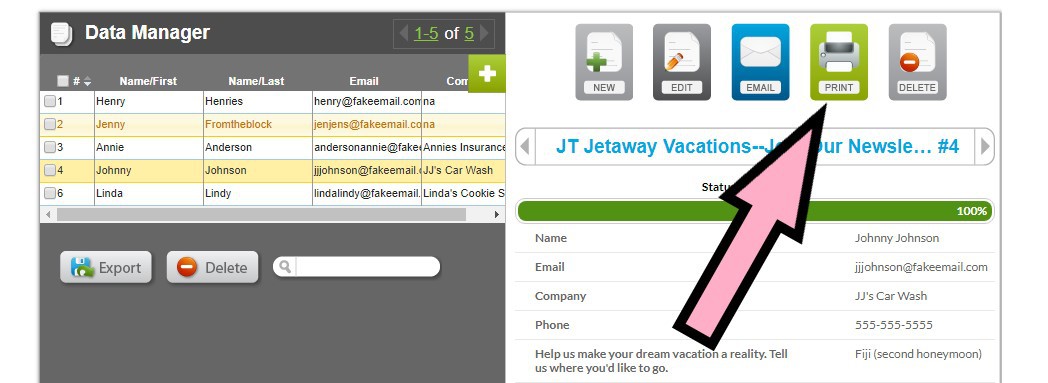 data manager print data