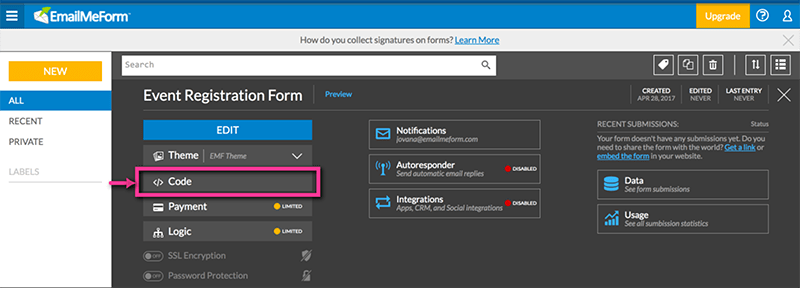 Accessing form’s code for sharing