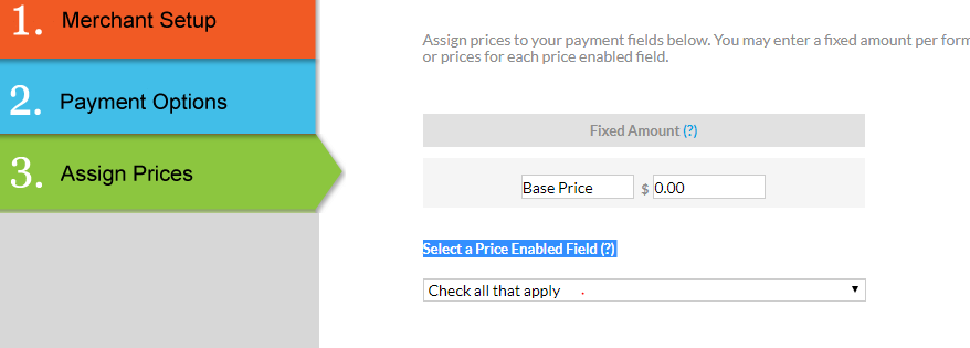 assign prices online forms