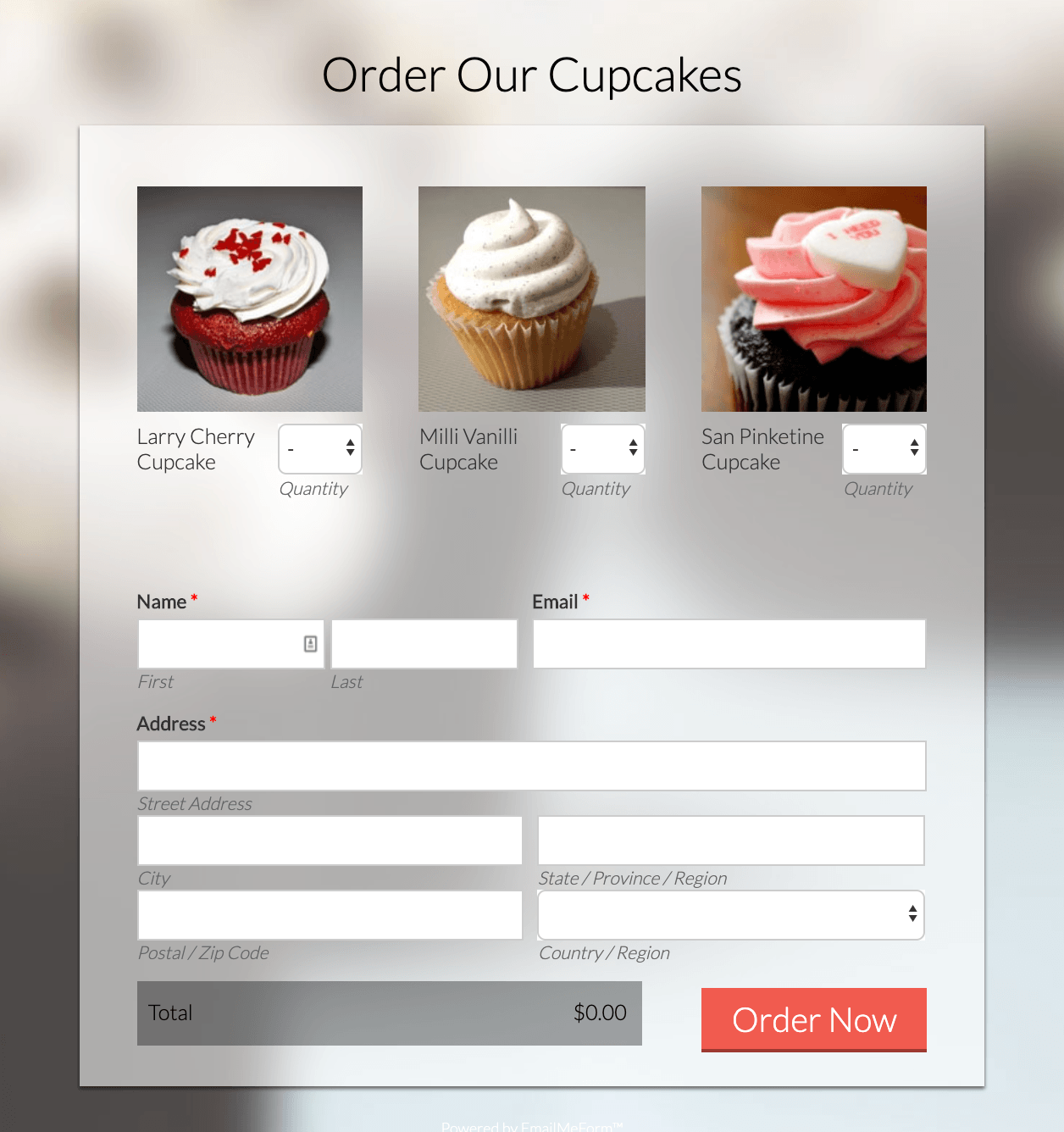 Cupcake order form outlet