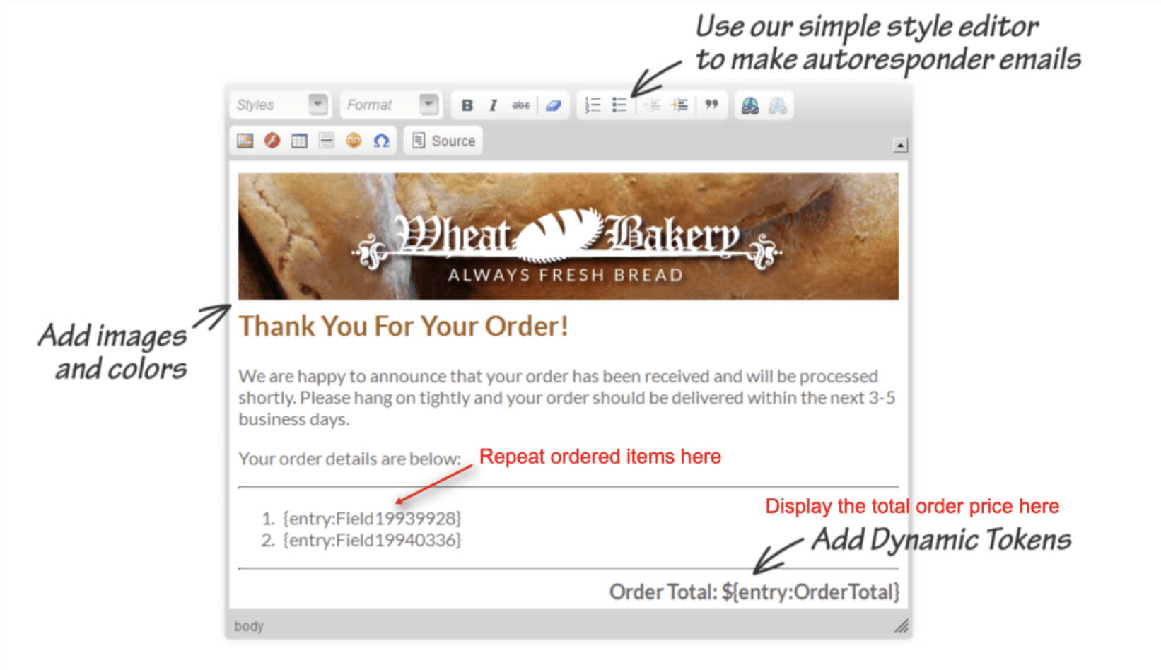 dynamic tokens autoresponder