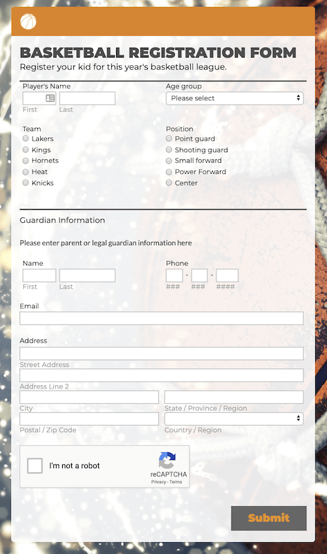 e-commerce registration form