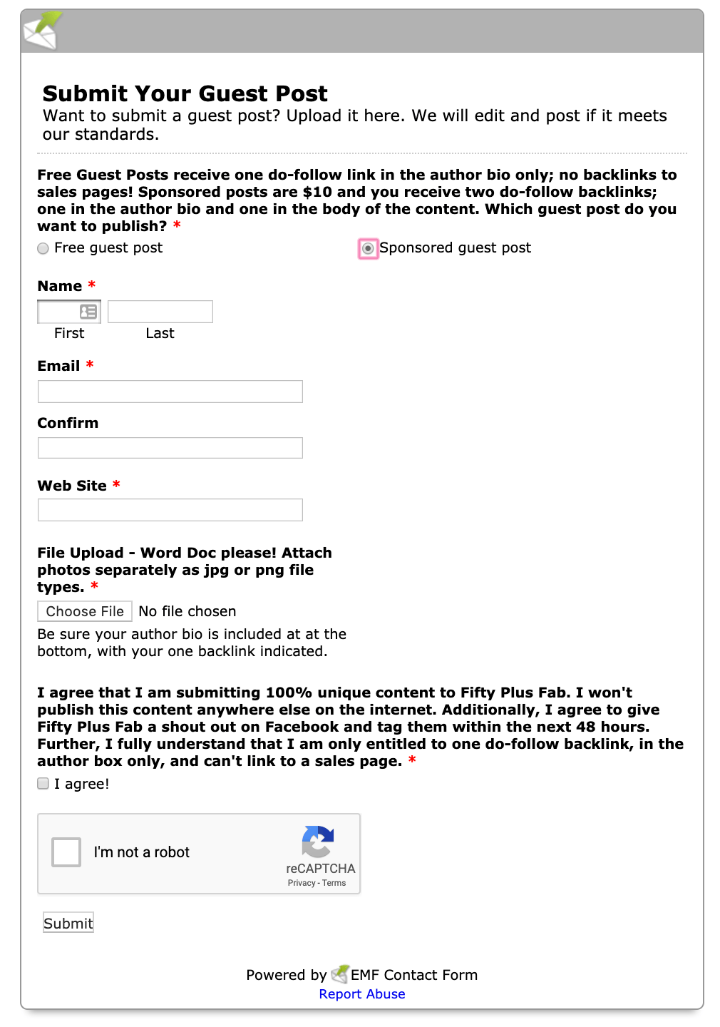submission form blog