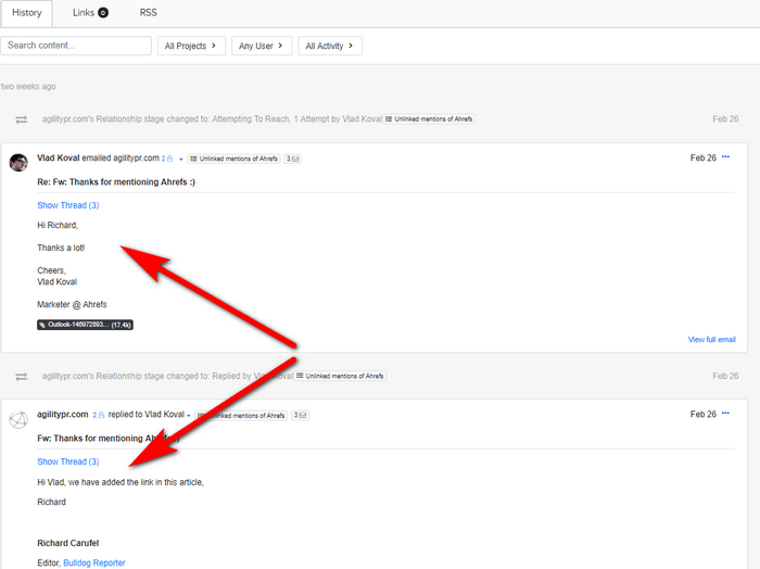 message history outreach