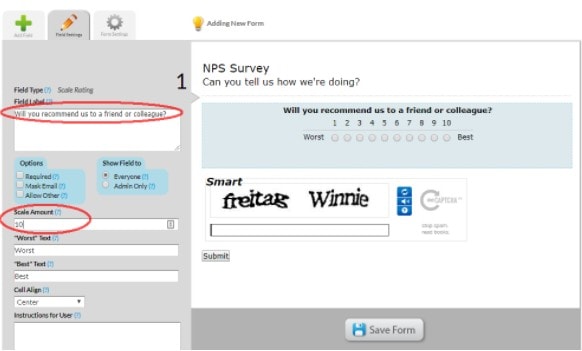 nps survey question field
