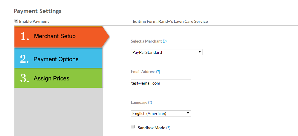 payment form settings